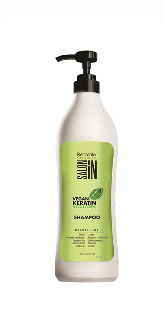 Salon In by Recamier - Vegan Keratin Shampoo | Vegan Keratin & Collagen Hair Shampoo | Cruelty-Free & Free from Salt, Silicones, and Parabens | 33.8 fl oz / 1000 ml