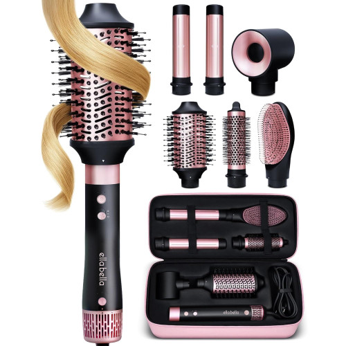 ELLA BELLA® 6 in 1 Professional Hot Air Styler • Powerful Hair Dryer & Straightener Set • Styling Without Heat Damage • Fast Drying Curling Volumizing Straightening • Includes Protective Travel Case