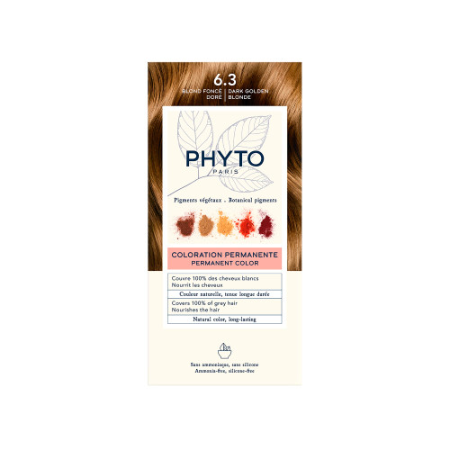 PHYTO Phytocolor Permanent Hair Color, 6.3 Dark Golden Blonde, with Botanical Pigments, 100% Grey Hair Coverage, Ammonia-free, PPD-free, Resorcin-free, 0.42 oz.
