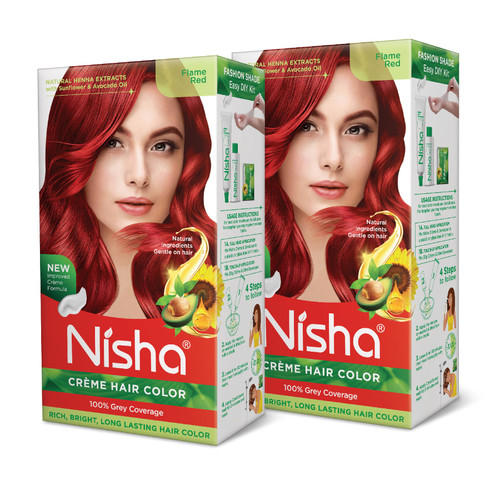 Nisha cream hair color Fashion Highlights And Rich Bright Long-Lasting Colour Flame Red Pack of 2