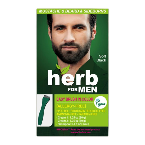 Herb For Men Mustache & Beard Dye (Soft Black, 1 Pack), PPD-Free Ammonia-Free, Vegan with Natural Ingredients, Gentle for Sensitive Skin, No Skin Irritation