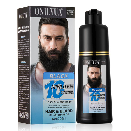 Onilyua Men's 3 in 1 Black Beard Dye Shampoo, Simpler Color for Men's Beard & Mustaches, Long Lasting Gray Reducing 200 ml