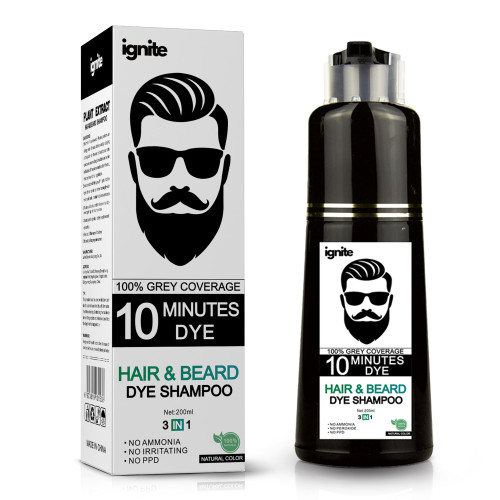 Men’s Hair & Beard Dye color Shampoo –100% Grey Hair Coverage – Black Color Dye - Natural Color 3 in 1 Hair Beard mustache Color