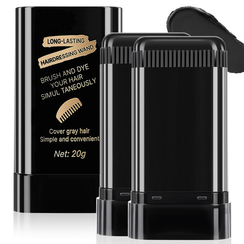 2Pack Root-Touch-Up Hair Color Stick & Comb – Instant Waterproof Black Dye for Gray Coverage, Portable 2-in-1 Cream Formula, Sweat-Proof, Travel-Friendly Dye Pen for Women & Men (01#Black)