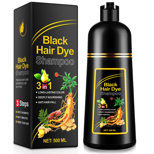 Black Hair Dye Shampoo 3 in 1 for Gray Hair 500ML Instant Hair Color Shampoo for Men & Women - Color Shampoo for Dark Hair Colors in Minutes Long Lasting