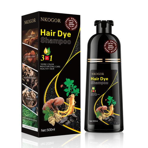 NKOGOR Hair Dye Shampoo 3 in 1 Grey Coverage, Hair Dye Semi-Permanent Hair Color Shampoo for Women Men, Hair Color Herbal Ingredients Natural, Argan Oil, Olive Oil and Turmeric (Dark Brown)