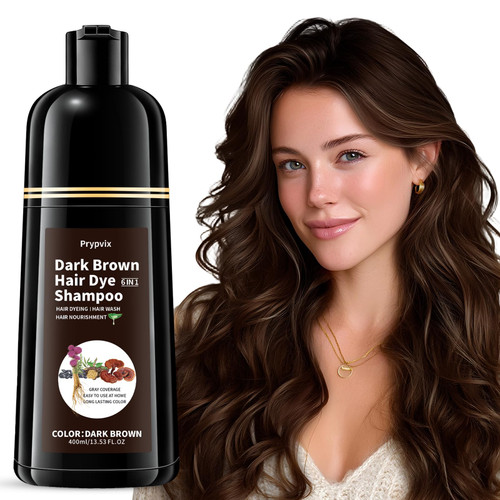 Prypvix Dark Brown Hair Dye Shampoo for 100% Gray Coverage, Natural Herbal 3 IN 1 Formula Hair Color Shampoo, Semi-Permanent Color for Women & Men, Nourishes with Botanicals, Ammonia & Paraben Free
