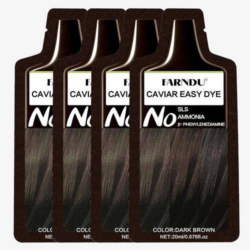 Dark Brown Hair Dye Shampoo for Women Men, Ammonia Free 100% Gray Hair Coverage Herbal 3 in 1 Hair Color Shampoo 4 Pack