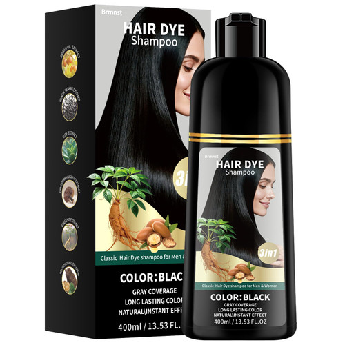 Black Hair Color Shampoo for 100% Gray Hair Coverage, 3 in 1 Black Hair Dye Shampoo for Women Men with Argan Oil Nourishing Scalp and Hair