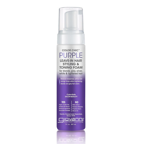 GIOVANNI Color Chic Purple Leave-In Hair Styling & Toning Foam - Purple Foam for Blonde, Gray, Brassy, Fine Hair, Gives Volume & Shine for Women & Men - 7 fl oz (Pack of 1)