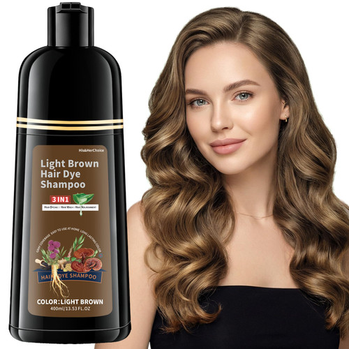 Light Brown Hair Dye Shampoo, 3-in-1 Hair Color for Gray Coverage, Lasts 4 Weeks, Ammonia and Paraben Free with 6 Natural Herbal Ingredients, Semi-Permanent Color Shampoo for Women and Men
