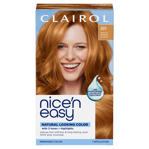 Clairol Nice'n Easy Permanent Hair Dye, 8R Medium Reddish Blonde Hair Color, Pack of 1 - Packaging May Vary