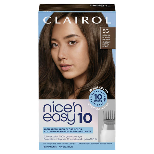 Clairol Nice'N Easy 10 Permanent Hair Dye, 5G Medium Golden Brown Hair Color, Pack of 1
