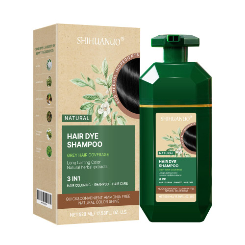 SHIHUANUO Black Hair Dye Shampoo 3 in 1 for Gray Hair Coverage, Herbal Ingredients Natural Shampoo Black Hair Dye for Women & Men/Ammonia-Free 520ml