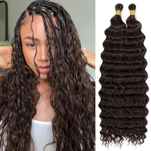 Eerya Long Curly Braiding Hair 24 Inch 2 Packs Deep Ocean Wave Crochet Hair for Black Women Deep Wave Braiding Hair for Boho Braids（24 inch, #4）