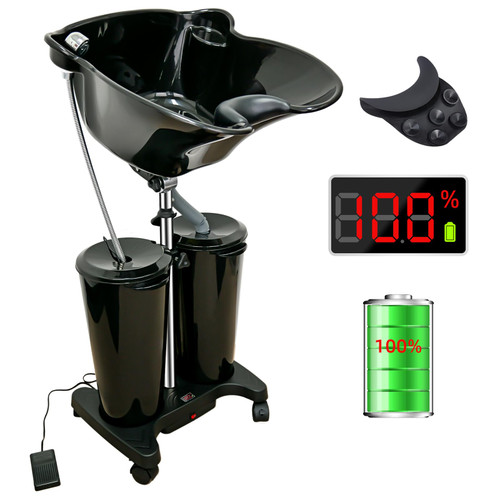 Portable Shampoo Bowl with Electric Pump, Rechargable Shampoo Basin with Sprayer and Water Tanks, Mobile Hair Washing Sink, Adjustable Portable Salon Sink for Home Salon Use (Rechargeable)