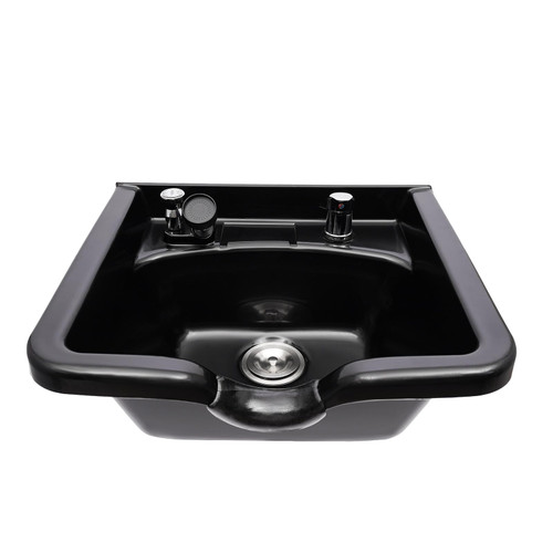 Professional Salon Shampoo Bowl, Wall Mounted Shampoo Sink, Salon and Barber Equipment Black Deep ABS Backwash Sink for Hair Stylists with All Installation Hardware