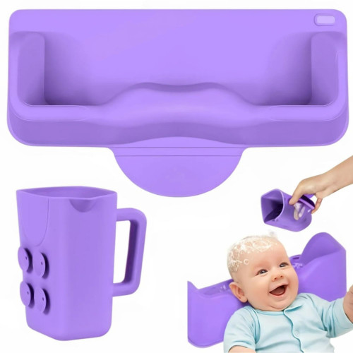 Portable Hair Washing Station for Kids – Silicone Hair Washing Basin for sink and Teens,Tear-Free Shampoo Bowl with baby bath Rinse Cup, Neck Support for Kids-Purple