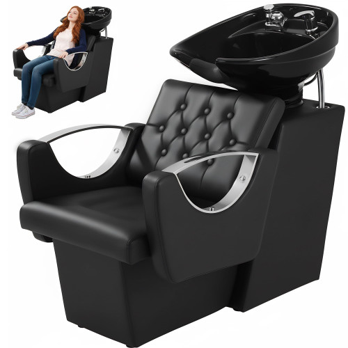 Tythical Shampoo Bowl Chair for Salon, Backwash Station Shampoo Sink with Tilting Ceramic Bowl Professional Salon Shampoo Chair for Spa Barbershop Beauty Equipment