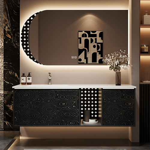 ZGNBSD Modern Bathroom Vanity - with Sink and Anti-Fog Mirror | Luxury Stone Undermount Sink | Multi-Storage Cabinet | Soft-Close Drawer | Moisture-Resistant Bathroom Vanity (SMART Mirror,44 in)