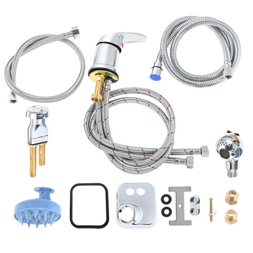 Salon Shampoo Bowl Vacuum Breaker Kit & 1/4" Shampoo Bowl Sprayer Hose Kit with Hair Brush - Hair Salon Sink Sprayer Hose Replacement Set for Sink Shampoo Bed (11 Pcs)