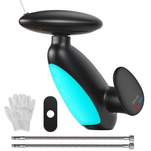 Faucet - Batteryless LED Light Temperature Display, 4 Modes (Waterfall/Rinsing/Shampoo/Bubble), 360° Pull-Out Spray for Pet & Sink Cleaning, Zinc Alloy Bathroom Faucet（Black）