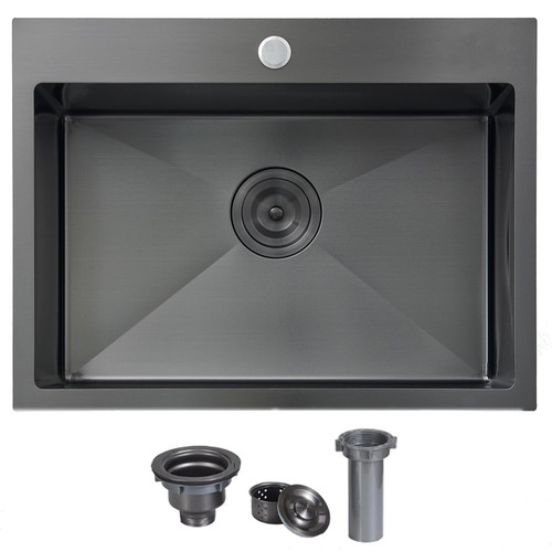 VCCUCINE 22x18 Inch Gunmetal Black Drop in Kitchen Sink,16 Gauge Topmount RV Small Kitchen Bar Sink,Stainless Steel Wet Bar Sink,Outdoor Single Bowl,Laundry Prep Sink