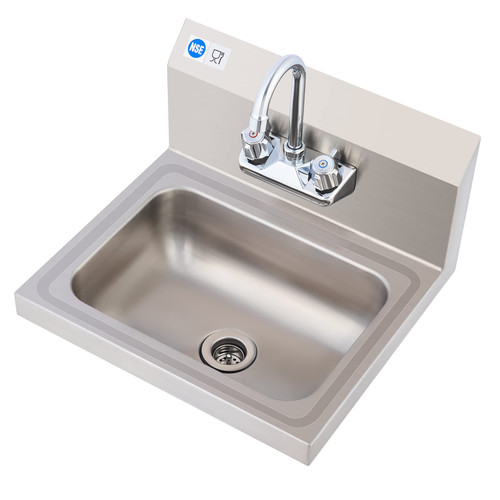 WILPREP Hand Sink Commercial Stainless Steel Sink for Washing, NSF Utility Sink with Gooseneck Faucet, Wall Mount Kitchen Sink for Restaurant Bar RV Bathroom Laundry Room (17 x 15 Inches)