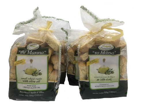 Greek Manna Olive Oil Kythirian style Rusks from Crete, 500 grams (Pack of 4)