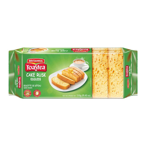 Britannia Toastea Eggless Rusk Cake | Pack- 550gm(19.40 oz)| Each Smooth & Soft Twice-Baked Cake Delicious Snack for Breakfast & Tea Time