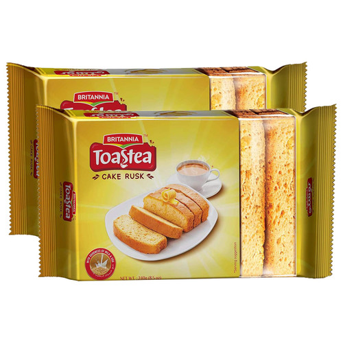 BRITANNIA Premium Cake Rusk 8.46oz (240g) | Pack of 2 | Crispy Tea Snack | Goodness of Milk and Egg | Delicious, Light & Crispy Toasted Bread