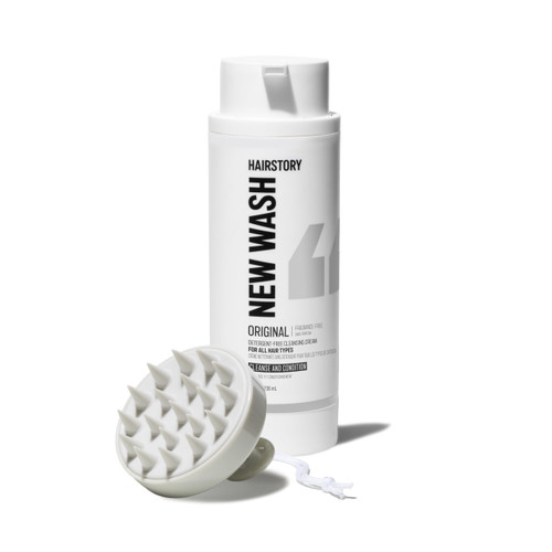 Hairstory New Wash Original Fragrance Free with Scalp Brush – Detergent Free Shampoo for Sensitive Scalp, Sulfate Free, All Hair Types, 8 Fl Oz Refillable Bottle