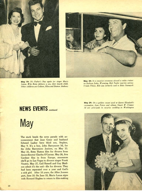 Mario Lanza Jean Peters Robert Taylor 1 page original clipping magazine photo lot #C0595