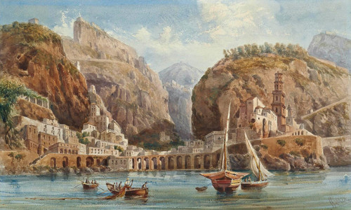 Fishing at Atrani on the Amalfi coast Poster Print by Giovanni Giordano Lanza (18 x 24)