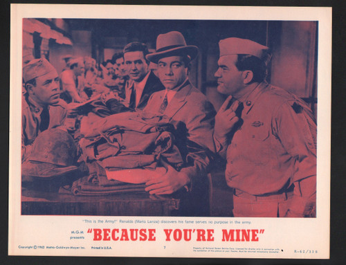 MOVIE POSTER: Because You're Mine Lobby Card #7-1962- Mario Lanza and James Whitmore