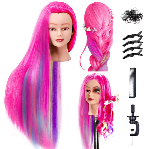FABA Mannequin Head with Hair 26"-28" Colorful Hair Practice Braiding Cosmetology Mannequin Heads for Make up, Braiding Hairdressing Doll Head for Styling - Free Clamp Holder