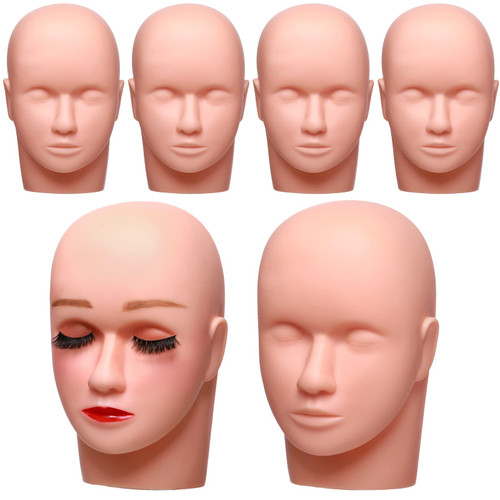 Reginary 6 Pcs Lash Mannequin Head Silicone Plastic Makeup Training Heads for Makeup Eyelash Grafting Massage and Esthetics Practice(White)
