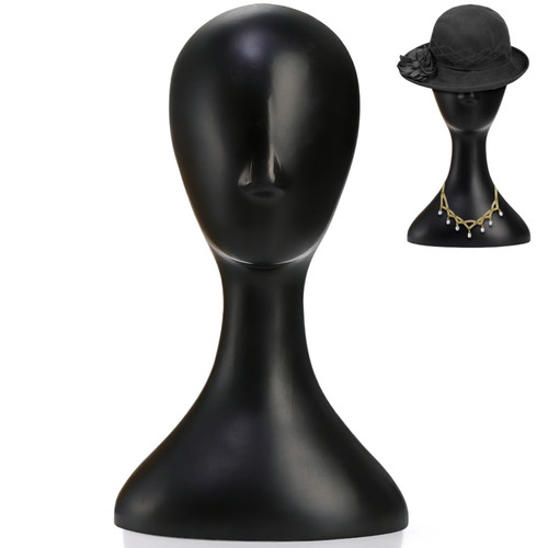 Acshio Professional Plastic Mannequin Head, 16 Inch Model Wig Head Stand with Neck for Women Men, Styling Making Display Holder with Jack for Hat, Mask, Headdress, Necklace, Black