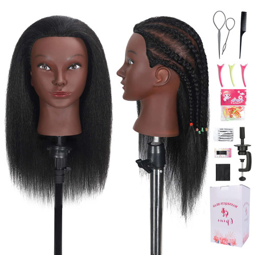 Mannequin Head Human Hair with 100% Real Hair Cosmetology Mannequin Doll Head for Hairdresser Practice Braiding Hairstyling with Free Table Clamp Stand (16 Inch)