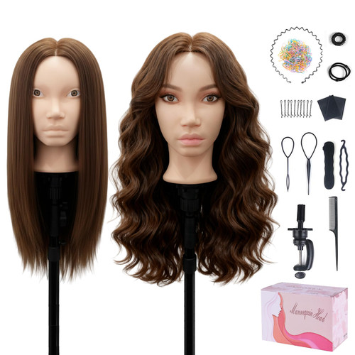 Mannequin Head with 80% Real Human Hair, Beauty star 26" Cosmetology Manikin Head, Doll Head for Hair Styling to Practice on, Hairdressing Training Braiding Heads with Clamp Stand Holder Kit