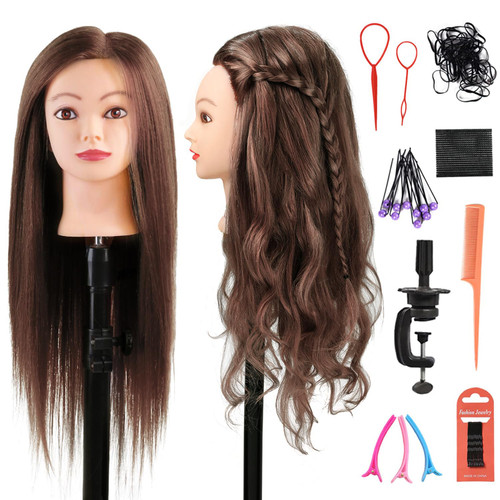Armmu Mannequin Head with Hair 80% Human Hair Doll Head 26"-28" Hairdresser Practice Training Head Cosmetology Manikin with 9 Tools and Clamp - #4 Brown