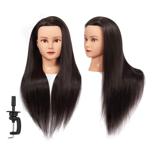 Headstar Mannequin Head 26-28'' Synthetic Fiber Hair Styling Training Head Manikin Cosmetology Doll Head with Clamp Holder (Black)
