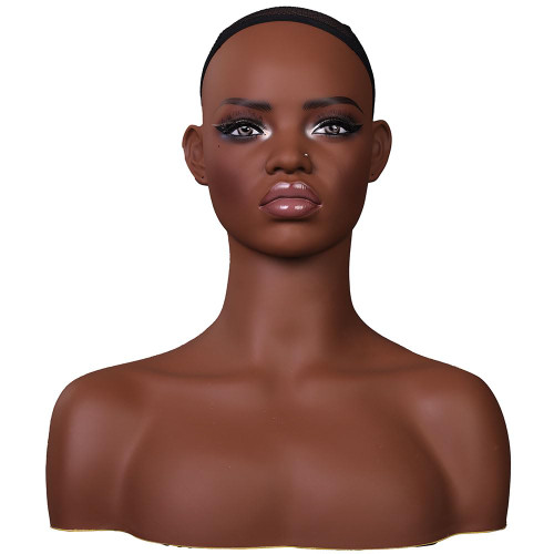 JINGFA Realistic Female Mannequin Head with Shoulders Manikin Wig Head Stands for Wigs Displaying Make Up Head