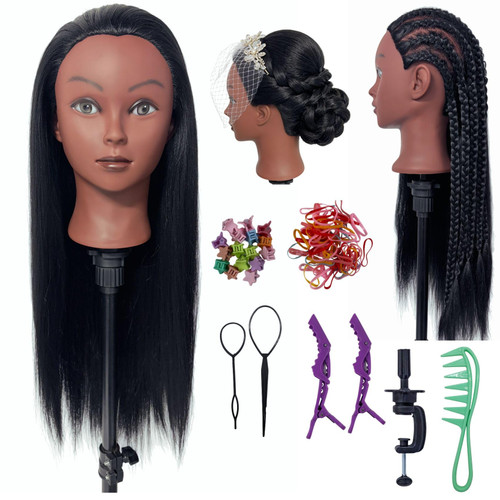 26-28“ Hair Mannequin Head for Beginners Braiding Hair Styling Practice, Manikin Updo's Training Doll Head for kids with Stand