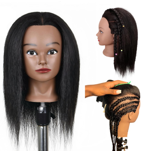 16" Braiding Mannequin Head with Hair, Cosmetology Manicans Full Head Real Hair - Cute Doll Head for Hair Styling Kids Practice Braiding Hair