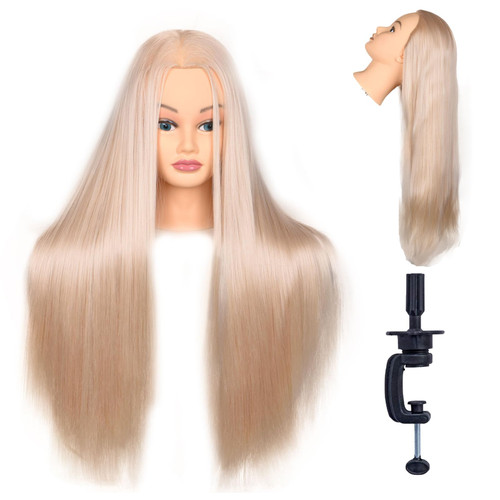 Female Mannequin Head 26 Inch Long Hair Training Head Hair Styling Manikin Cosmetology Doll Head Synthetic Fiber Hair Dressing Salon Training Head Model with Free Clamp (Color 613)