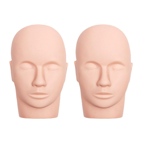 Lwuey Lash Mannequin Head, Pro Training Mannequins Flat Head Soft Touch Silicone Practice Make Up Eyelash Extensions Massage Model Manikin Cosmetology Doll Face Head 2 Pack Skin Colour