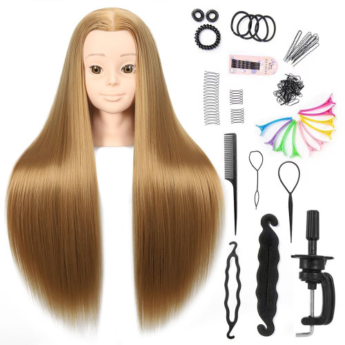 Mannequin Head with Colorful Hair – 28" Long Straight Synthetic Hair Training Head with Clamp for Styling, Braiding, and Dye Practice (Blonde)