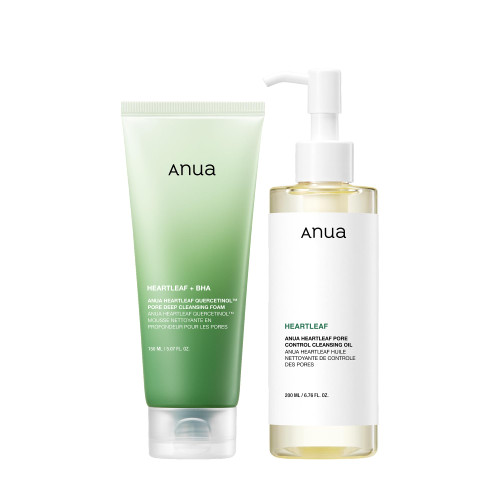 ANUA Double Cleansing Duo for Facial Cleansing : Heartleaf Pore Control Cleansing Oil & Quercetinol Pore Deep Cleansing Foam for Double Cleansing, Korean Skincare