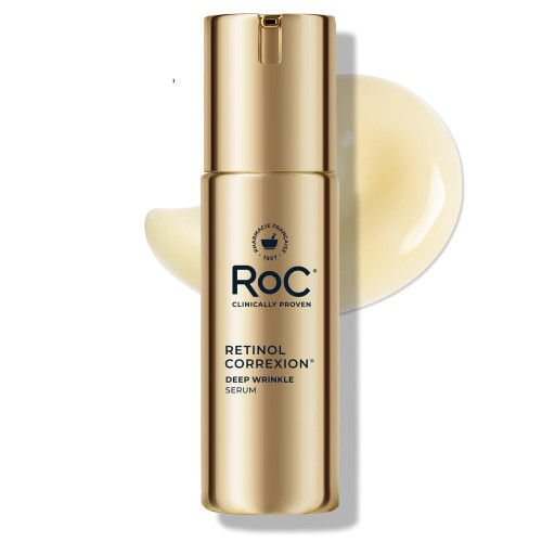 RoC Retinol Correxion Deep Wrinkle Retinol Face Serum with Ascorbic Acid, Anti-Aging Treatment for Fine Lines, Dark Spots, Post Acne Scars, 1 Oz (Packaging May Vary)